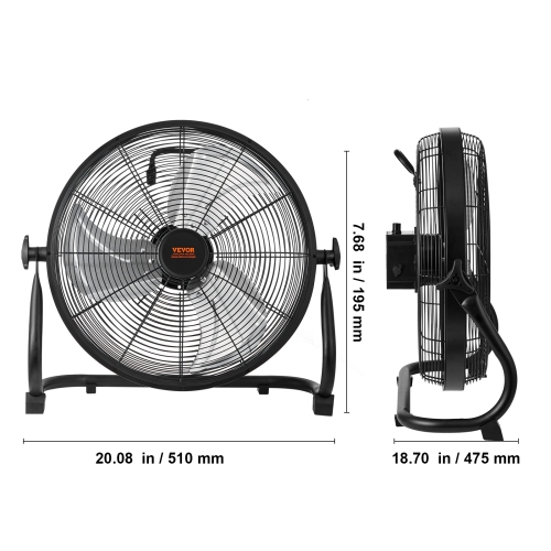 Ventilateur sans fil VEVOR de 16&nbsp;po, ventilateur personnel silencieux portatif en métal robuste, tête pivotante manuelle à 360 degrés,