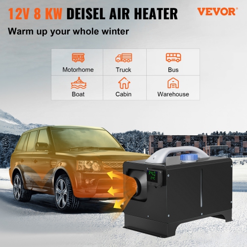 VEVOR Diesel Air Heater 8KW, All in One 12V Truck Heater, Parking Heater with Black LCD, Remote Control, Fast Heating Diesel Heater for RV Truck,