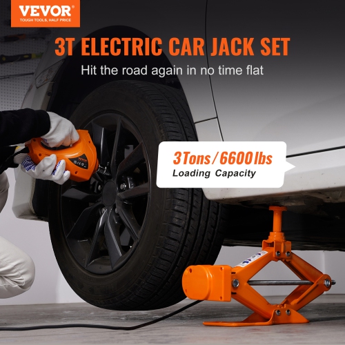 VEVOR Electric Car Jack, 3 Tons Capacity, Scissor Jack with Electric Wrench, 12V, Dual Saddles, Remote, for Sedans, SUVs, Trucks Tire Replacement