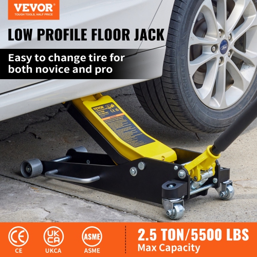 VEVOR Low Profile Floor Jack, 2.5 Ton Slim Profile Jack, Hybrid Aluminum & Steel Racing Jack with Efficient Dual Pistons Pump, Lifting Range