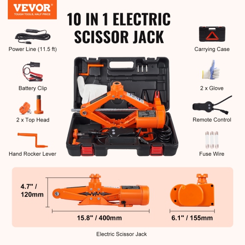 VEVOR Electric Auto Lift, 3 Tons Capacity, 12V DC Scissor Lift Jack, Includes Dual Saddles & Remote, Compact Design for Cars, SUVs, Trucks Tire