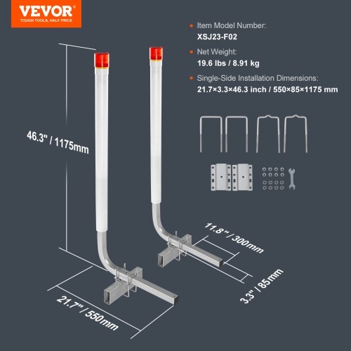 VEVOR Marine Trailer Guide Set, 46” LED Illuminated Guide Poles, Pair of Steel, Corrosion-Resistant, with PVC Covering, Suitable for Ski, Fishing,