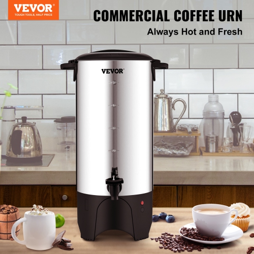 VEVOR Commercial Coffee Urn, 50 Cups Stainless Steel Large Coffee Dispenser, 1000W 110V Electric Coffee Maker Urn For Quick Brewing, Hot Water Urn