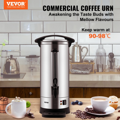 VEVOR Commercial Coffee Urn, 110 Cups Stainless Steel Large Coffee Dispenser, 1500W 110V Electric Coffee Maker Urn For Quick Brewing, Hot Water Urn