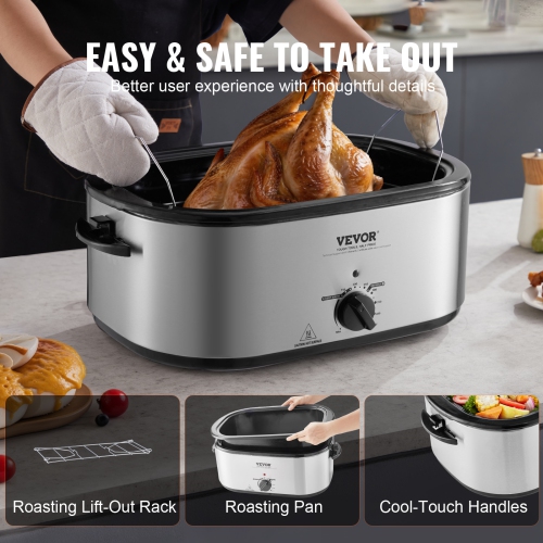 VEVOR Electric Roaster Oven, 24 QT Turkey Roaster Oven with Self-Basting Lid, 1450W Roaster Oven with Defrost & Warm Function, Adjustable Temp,