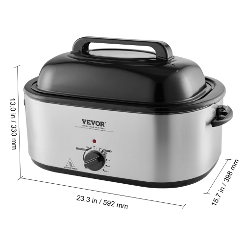 VEVOR Electric Roaster Oven, 24 QT Turkey Roaster Oven with Self-Basting Lid, 1450W Roaster Oven with Defrost & Warm Function, Adjustable Temp,