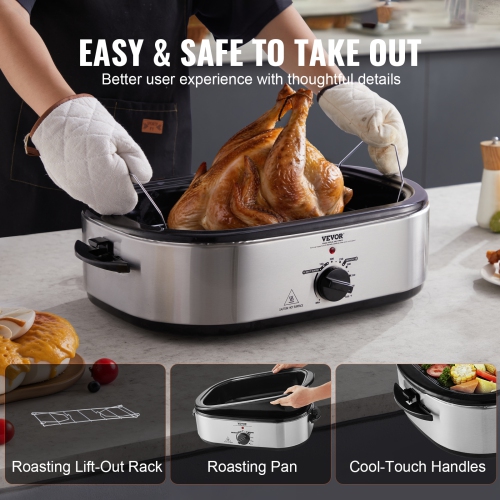 VEVOR Electric Roaster Oven, 18 QT Turkey Roaster Oven with Self-Basting Lid, 1450W Roaster Oven with Defrost & Warm Function, Adjustable