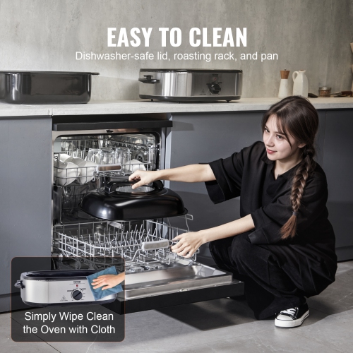 VEVOR Electric Roaster Oven, 18 QT Turkey Roaster Oven with Self-Basting Lid, 1450W Roaster Oven with Defrost & Warm Function, Adjustable