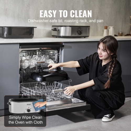 VEVOR Electric Roaster Oven, 26 QT Turkey Roaster Oven with Self-Basting Lid, 1450W Roaster Oven with Defrost & Warm Function, Adjustable