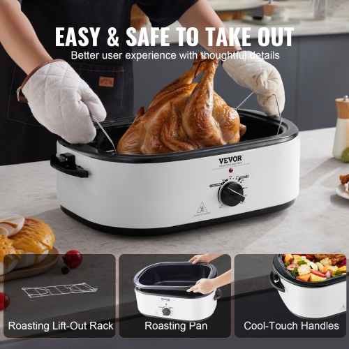 VEVOR Electric Roaster Oven, 22 QT Turkey Roaster Oven with Self-Basting Lid, 1450W Roaster Oven with Defrost & Warm Function, Adjustable Temp,