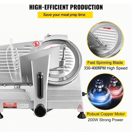 VEVOR Commercial Meat Slicer, 200W Electric Deli Food Slicer, 350-400RPM Meat Slicer with 8" Carbon Steel Blade, 0 - 0.47 inch Adjustable Thickness