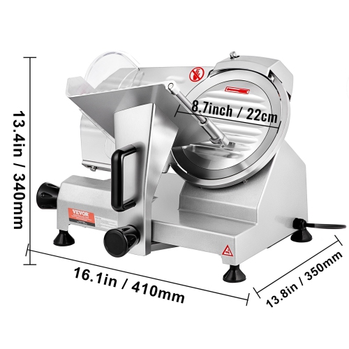 VEVOR Commercial Meat Slicer, 200W Electric Deli Food Slicer, 350-400RPM Meat Slicer with 8" Carbon Steel Blade, 0 - 0.47 inch Adjustable Thickness