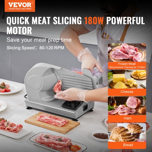 VEVOR Meat Slicer, 7.5 inch Electric Deli Food Slicer, 180W Meat Cutter with a Premium SUS420 Blade, 0-0.6 inch Adjustable Thickness, Food Slicer