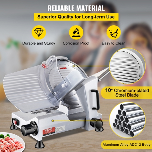 VEVOR 240W Commercial Meat Slicer, Electric Deli Food Slicer, 10" Carbon Steel Blade Electric Food Slicer, 350-400RPM Meat Slicer, 0 - 0.47 inch