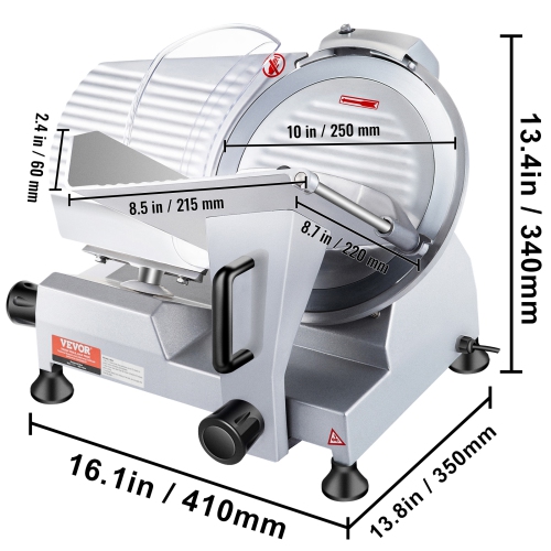 VEVOR 240W Commercial Meat Slicer, Electric Deli Food Slicer, 10" Carbon Steel Blade Electric Food Slicer, 350-400RPM Meat Slicer, 0 - 0.47 inch