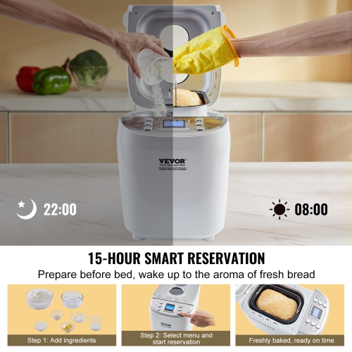 VEVOR Bread Maker, 15-in-1 3LB Dough Machine, Nonstick Ceramic Pan Automatic Breadmaker with Gluten Free Setting, Whole Wheat Bread Making, Digital,