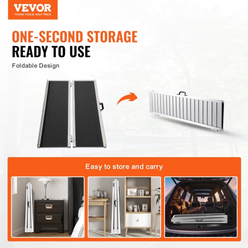 VEVOR 6 ft Portable Wheelchair Ramp,800 lbs Capacity, Non-Slip Aluminum Folding Threshold Ramp, Foldable Mobility Scooter Ramp Wheel Chair Ramp,