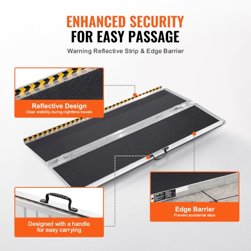 VEVOR 6 ft Portable Wheelchair Ramp,800 lbs Capacity, Non-Slip Aluminum Folding Threshold Ramp, Foldable Mobility Scooter Ramp Wheel Chair Ramp,