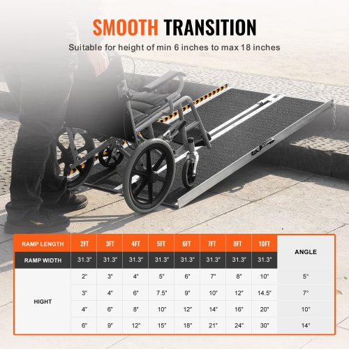 VEVOR 6 ft Portable Wheelchair Ramp,800 lbs Capacity, Non-Slip Aluminum Folding Threshold Ramp, Foldable Mobility Scooter Ramp Wheel Chair Ramp,