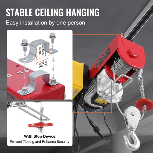 VEVOR 2200 lbs Electric Hoist,120V Electric Winch with 328 ft Wireless & 14 ft Wired Remote Control, 40 ft Single Cable Lifting Height, Single/Double