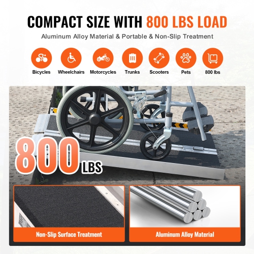 VEVOR 2 ft Wheelchair Ramp,800 lbs Capacity, Non-Slip Aluminum Folding Threshold Ramp, Foldable Mobility Scooter Ramp Wheel Chair Ramp, Handicap Ramp