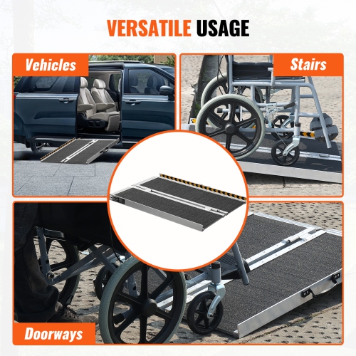 VEVOR 2 ft Wheelchair Ramp,800 lbs Capacity, Non-Slip Aluminum Folding Threshold Ramp, Foldable Mobility Scooter Ramp Wheel Chair Ramp, Handicap Ramp