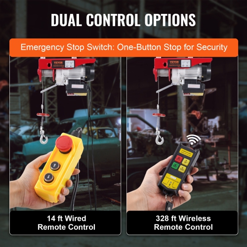 VEVOR 1320 lbs Electric Hoist,120V Electric Winch with 328 ft Wireless & 14 ft Wired Remote Control, 40 ft Single Cable Lifting Height, Single/Double