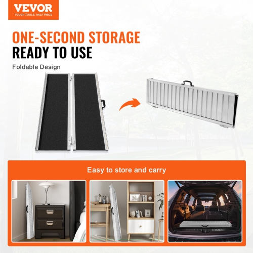 VEVOR 4 ft Wheelchair Ramp,800 lbs Capacity, Non-Slip Aluminum Folding Threshold Ramp, Foldable Mobility Scooter Ramp Wheel Chair Ramp, Handicap Ramp