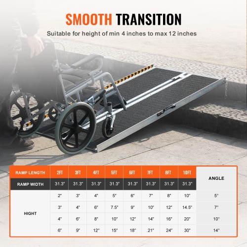 VEVOR 4 ft Wheelchair Ramp,800 lbs Capacity, Non-Slip Aluminum Folding Threshold Ramp, Foldable Mobility Scooter Ramp Wheel Chair Ramp, Handicap Ramp