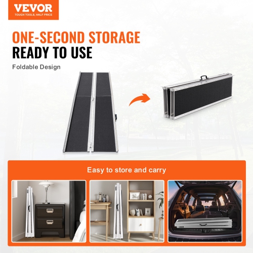 VEVOR 10 ft Portable Wheelchair Ramp,800 lbs Capacity, Non-Slip Aluminum Folding Threshold Ramp, Foldable Mobility Scooter Ramp Wheel Chair Ramp,