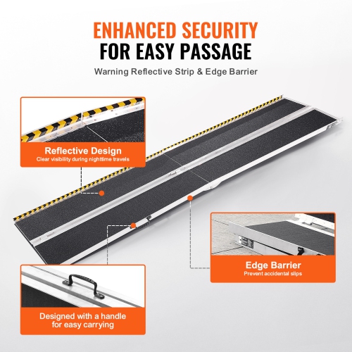 VEVOR 10 ft Portable Wheelchair Ramp,800 lbs Capacity, Non-Slip Aluminum Folding Threshold Ramp, Foldable Mobility Scooter Ramp Wheel Chair Ramp,