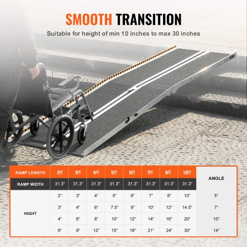 VEVOR 10 ft Portable Wheelchair Ramp,800 lbs Capacity, Non-Slip Aluminum Folding Threshold Ramp, Foldable Mobility Scooter Ramp Wheel Chair Ramp,