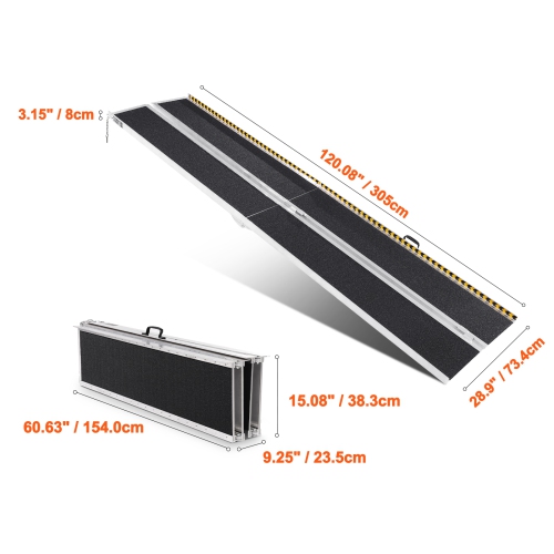 VEVOR 10 ft Portable Wheelchair Ramp,800 lbs Capacity, Non-Slip Aluminum Folding Threshold Ramp, Foldable Mobility Scooter Ramp Wheel Chair Ramp,