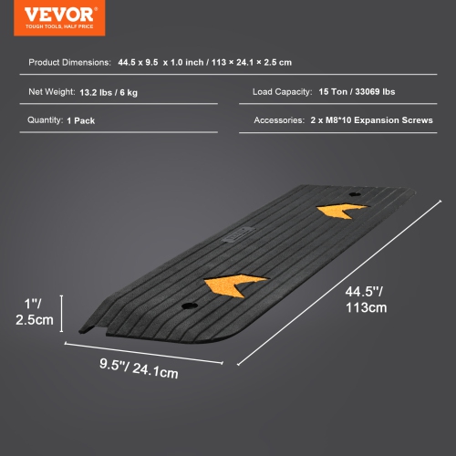 VEVOR 1" Rise Height Rubber Threshold Ramp,Wheelchair Ramp Doorway, Natural Curb Ramp Rated 33069 lbs Load Capacity, Non-Slip Textured Surface for