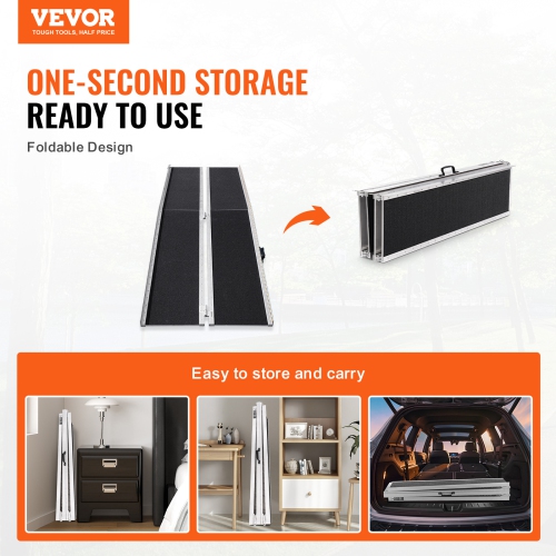 VEVOR 7 ft Portable Wheelchair Ramp,800 lbs Capacity, Non-Slip Aluminum Folding Threshold Ramp, Foldable Mobility Scooter Ramp Wheel Chair Ramp,