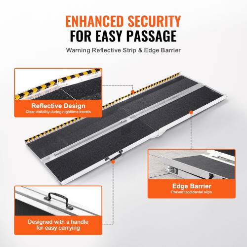 VEVOR 7 ft Portable Wheelchair Ramp,800 lbs Capacity, Non-Slip Aluminum Folding Threshold Ramp, Foldable Mobility Scooter Ramp Wheel Chair Ramp,