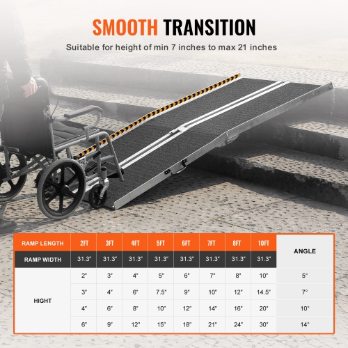 VEVOR 7 ft Portable Wheelchair Ramp,800 lbs Capacity, Non-Slip Aluminum Folding Threshold Ramp, Foldable Mobility Scooter Ramp Wheel Chair Ramp,