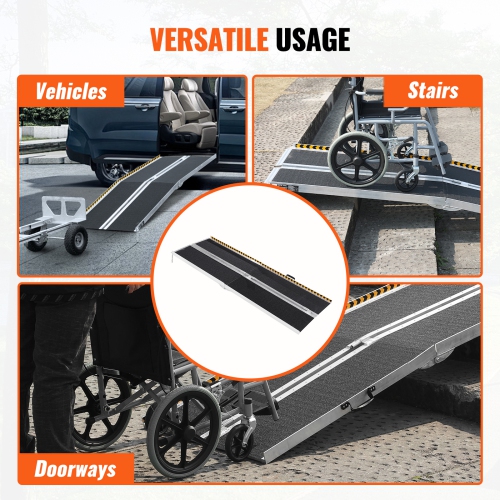 VEVOR 7 ft Portable Wheelchair Ramp,800 lbs Capacity, Non-Slip Aluminum Folding Threshold Ramp, Foldable Mobility Scooter Ramp Wheel Chair Ramp,
