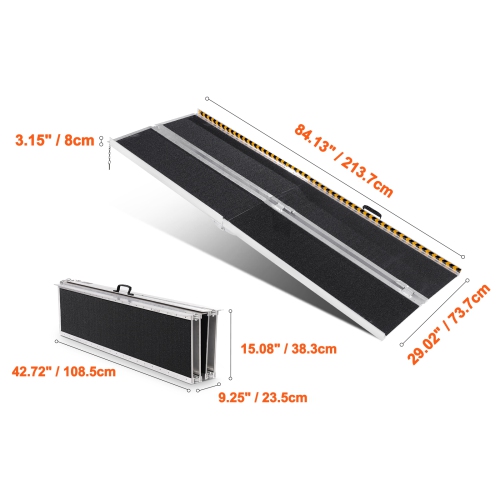 VEVOR 7 ft Portable Wheelchair Ramp,800 lbs Capacity, Non-Slip Aluminum Folding Threshold Ramp, Foldable Mobility Scooter Ramp Wheel Chair Ramp,