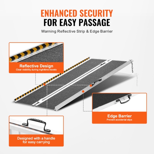 VEVOR 5 ft Wheelchair Ramp,800 lbs Capacity, Non-Slip Aluminum Folding Threshold Ramp, Foldable Mobility Scooter Ramp Wheel Chair Ramp, Handicap Ramp