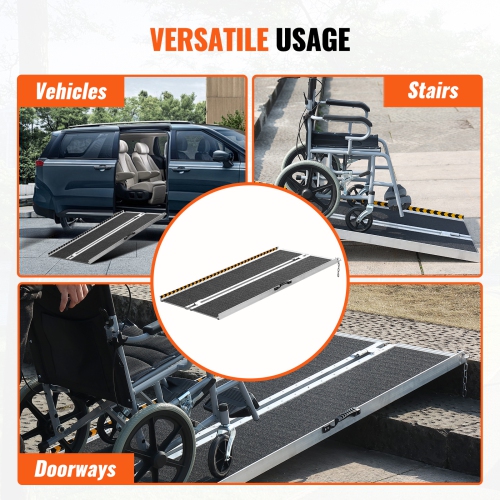 VEVOR 5 ft Wheelchair Ramp,800 lbs Capacity, Non-Slip Aluminum Folding Threshold Ramp, Foldable Mobility Scooter Ramp Wheel Chair Ramp, Handicap Ramp