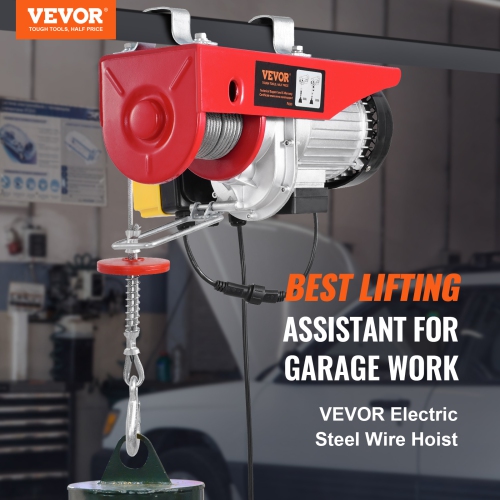 VEVOR 1760 lbs Electric Hoist,120V Electric Winch with 328 ft Wireless Remote Control, 40 ft Single Cable Lifting Height, Single/Double Slings,