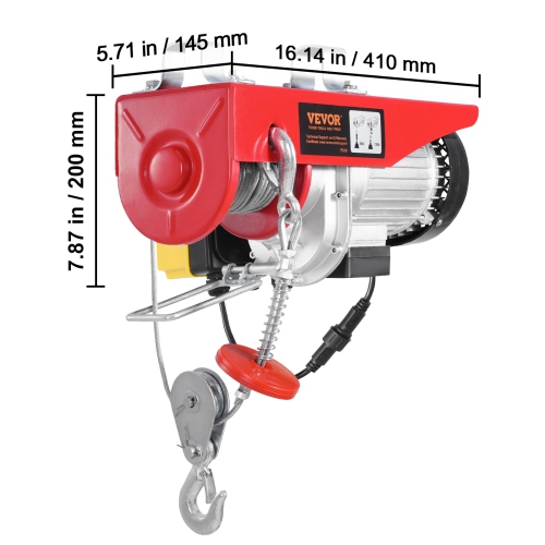 VEVOR 1760 lbs Electric Hoist,120V Electric Winch with 328 ft Wireless Remote Control, 40 ft Single Cable Lifting Height, Single/Double Slings,