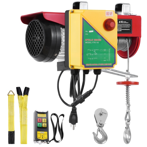 VEVOR 1760 lbs Electric Hoist,120V Electric Winch with 328 ft Wireless Remote Control, 40 ft Single Cable Lifting Height, Single/Double Slings,