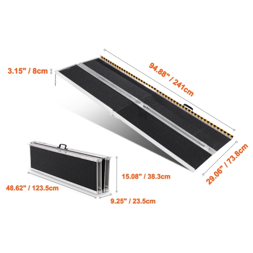 VEVOR 8 ft Wheelchair Ramp,800 lbs Capacity, Non-Slip Aluminum Folding Threshold Ramp, Foldable Mobility Scooter Ramp Wheel Chair Ramp, Handicap Ramp