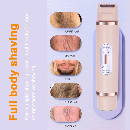 2-in-1 Double Trimmer for Women, Mini Hair Remover for Wet and Dry Hair, Rechargeable Waterproof Cordless Bikini Trimmer