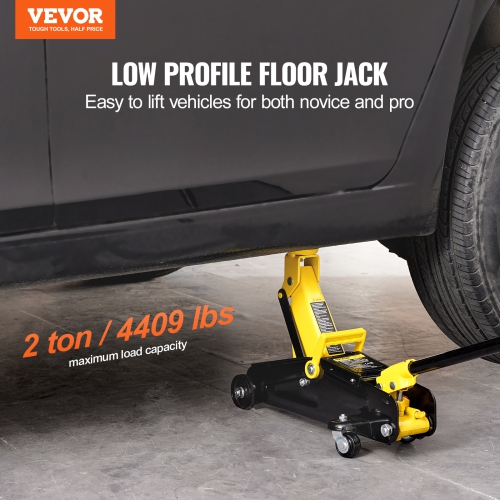 VEVOR Low Profile Floor Jack 2 Ton, Heavy Duty Iron Hydraulic Racing Floor Jack, Single Piston Quick Lift Pump, 4.9"-13.2" Height Lifting Range