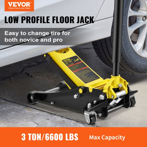 VEVOR Low Profile Floor Jack, 3 Ton Capacity, Low-lying Steel Jack for Racing,Adjustable Height from 3.35 inches to 19.69 inches