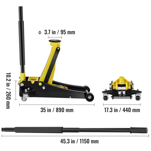VEVOR Low Profile Floor Jack, 3 Ton Capacity, Low-lying Steel Jack for Racing,Adjustable Height from 3.35 inches to 19.69 inches