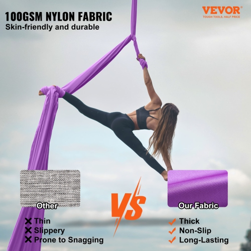VEVOR 8.7 Yards Aerial Silk Yoga Swing Set Purple Hammock Trapeze Inversion Fly